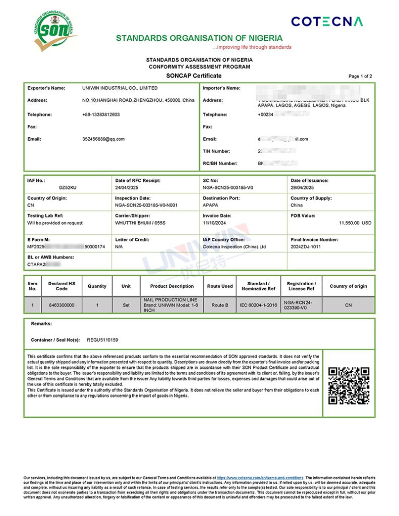Détails du certificat et informations sur le produit